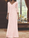 V-Neck 3/4 Sleeve Floor-Length Sequined Mother of the Bride Sheath Dress