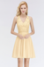Light Yellow V-Neck Short Lace Bridesmaid Dresses