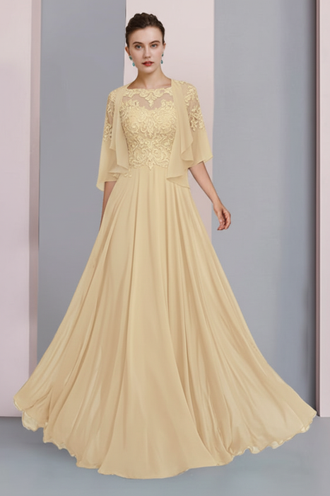 Daffodil Floor-Length A-Line Mother of the Bride Dress with Princess Scoop Neckline