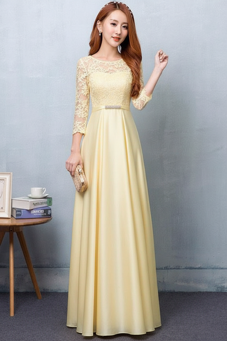 Daffodil Evening Dress Satin Prom Dress Lace Applique Wedding Guest Dresses Sash A Line Maxi Mother's Dress wedding guest dress