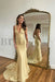 Light Yellow Mermaid Prom Dress V Neck Long with Beads
