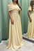 Light Yellow Elegant Off-the-Shoulder Long Evening Dress Pleated