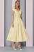 Light Yellow Satin A-Line Mother of the Bride Dress V Neck Tea Length Wedding Guest Dress - Prom Dresses