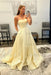 Light Yellow Strapless Satin Long Prom Dresses with 3D Flowers