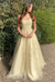 Light Yellow Stylish Lace Long Prom Dress with Spaghetti Straps