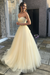 Light Yellow Sweetheart Neck Open Back Lace Long Prom Dresses