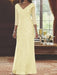 V-Neck 3/4 Sleeve Floor-Length Sequined Mother of the Bride Sheath Dress