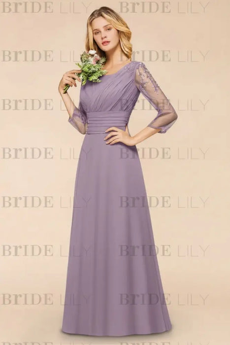 Long Sleeves Aline Bridesmaid Dress Ruffle Chiffon Beadings Wedding Guest Dress