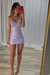 Lilac Spaghetti Straps Satin Tight Short Homecoming Dress with Beadings