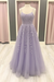 Lilac A Line Lace Long Prom Dresses