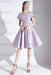 Lilac A-Line V-Neck Knee-Length Short Sleeves Pleated Satin Cocktail Dress 