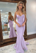 Lilac Backless Mermaid Prom Dress Long V Neck
