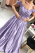 Lilac Off-the-Shoulder Lace Applique Satin Aline Evening Dresses