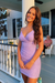 Lilac Sparkly Beaded Spaghetti Straps Tight Short Homecoming Dress