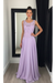 Lilac Chiffon A-Line Prom Dress Scoop Neck with Lace Appliques
