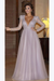 Lilac Elegant Long Sleeve Formal Dress with Beads A Line Sparkle V Neck Evening Dresses - Prom Dresses