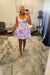 Lilac Floral Corset Homecoming Dress with Tiered Ruffle Skirt