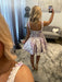 Lilac Floral Jacquard Corset Homecoming Dress with Pearls