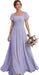 Bridelily Women's Flutter Sleeves Bridesmaid Dresses Square Neck Chiffon Maxi Dres - Lilac