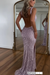 Lilac Glitter Sequins Sleeveless V Neck Prom Dress Long with Split
