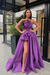 Lilac Raven Feather Split Long Prom Gown