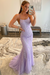 Lilac Lace Mermaid Backless Long Prom Dresses