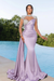 Lilac Long Mermaid Prom Dress with Trail Beadings and Long Sleeves
