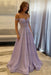 Lilac Off-the-Shoulder A-line Evening Dress Lace Prom Dress Long
