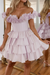 Lilac Off-the-Shoulder Satin Corset Graduation Dress Short Cocktail Dress