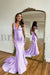 Lilac Prom Dress with Wide Shoulder V Neck Long Mermaid with Bead Embellishments - Prom Dresses