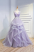 Lilac Puffy V Neck Sleeveless Tulle Prom with Appliques Long Quinceanera Dress - Prom Dresses