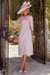 Lilac Floral Round Neck Satin Midi Mother Of The Bride Dress with Sleeves