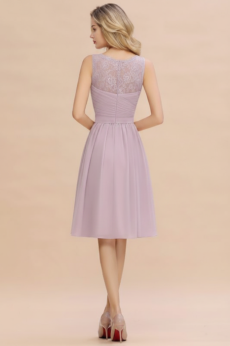Lilac Ruffle Chiffon Short Bridesmaid Dress Sleeveless V-Neck Aline Knee Length Homecoming Dress - Prom Dresses