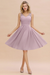Lilac Ruffle Chiffon Short Bridesmaid Dress Sleeveless V-Neck Aline Knee Length Homecoming Dress - Prom Dresses