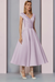 Lilac Satin A-Line Mother of the Bride Dress V Neck Tea Length Wedding Guest Dress - Prom Dresses