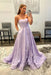 Lilac Strapless Satin Long Prom Dresses with 3D Flowers