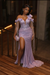 Lilac Sequins Prom Dress Asymmetric Mermaid Evening Gown with Tassels
