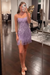 Lilac Spaghetti Straps Sequins Tight Short Hoco Dress with Fringes