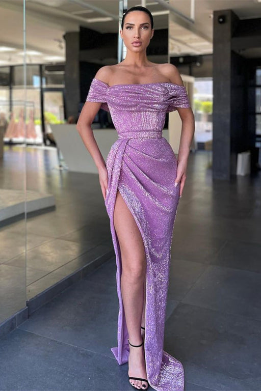 Lilac Split Prom Dress Mermaid With Sequins