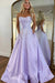 Lilac Strapless Satin Prom Dress A-Line Evening Dress with Beadings