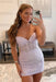 Lilac Strapless Beaded Short Lace Prom Dresses Sweetheart Tight Homecoming Dresses