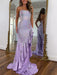Lilac Strapless Floral Rhinestone Corset Prom Dress with Front Split