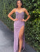 Lilac Strapless Sweetheart Sequins Bodycon Prom Dress with Beading