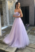 Lilac Sweetheart Neck Open Back Lace Long Prom Dresses