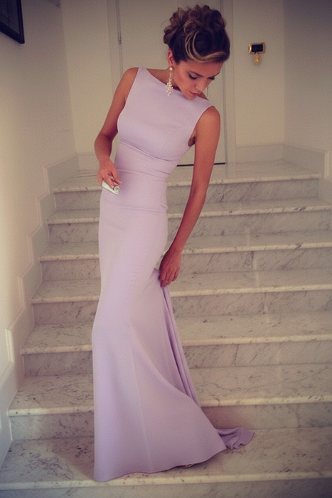 Lilac Trumpet/Mermaid High Neck Sleeveless Spandex Floor-Length Dresses - Prom Dresses