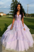 Lilac Spaghetti Straps Aline Prom Dress Tulle Aline Evening Dress with Lace