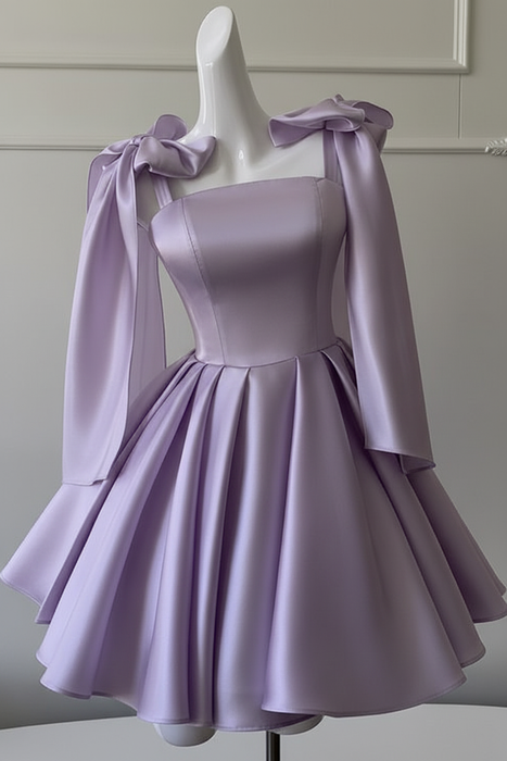 Lilac Sexy Satin Aline Homecoming Dress Short Prom Dress with Straps