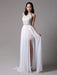 White Prom Dresses 2021 Long Ivory Halter Backless Evening Dress Lace Applique Beading Chiffon Split Party Dress