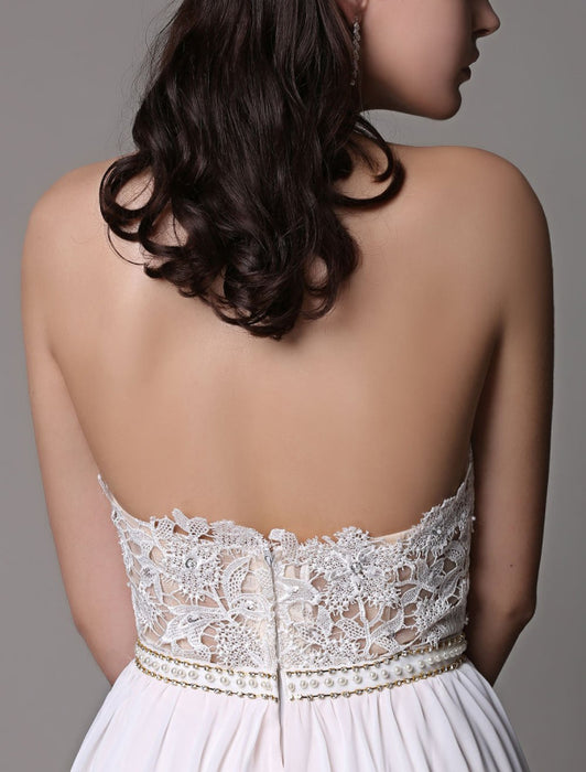 White Prom Dresses 2021 Long Ivory Halter Backless Evening Dress Lace Applique Beading Chiffon Split Party Dress