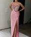 Long Pink Sequin Applique Prom Dress with High Slit